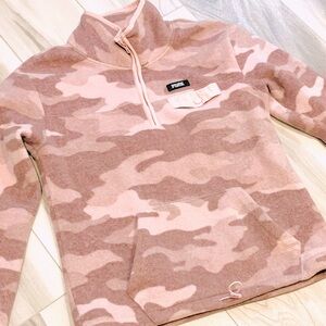 VICTORIAS SECRET PINK POLAR FLEECE HALF ZIP SWEATER JACKET TOP PINK CAMO